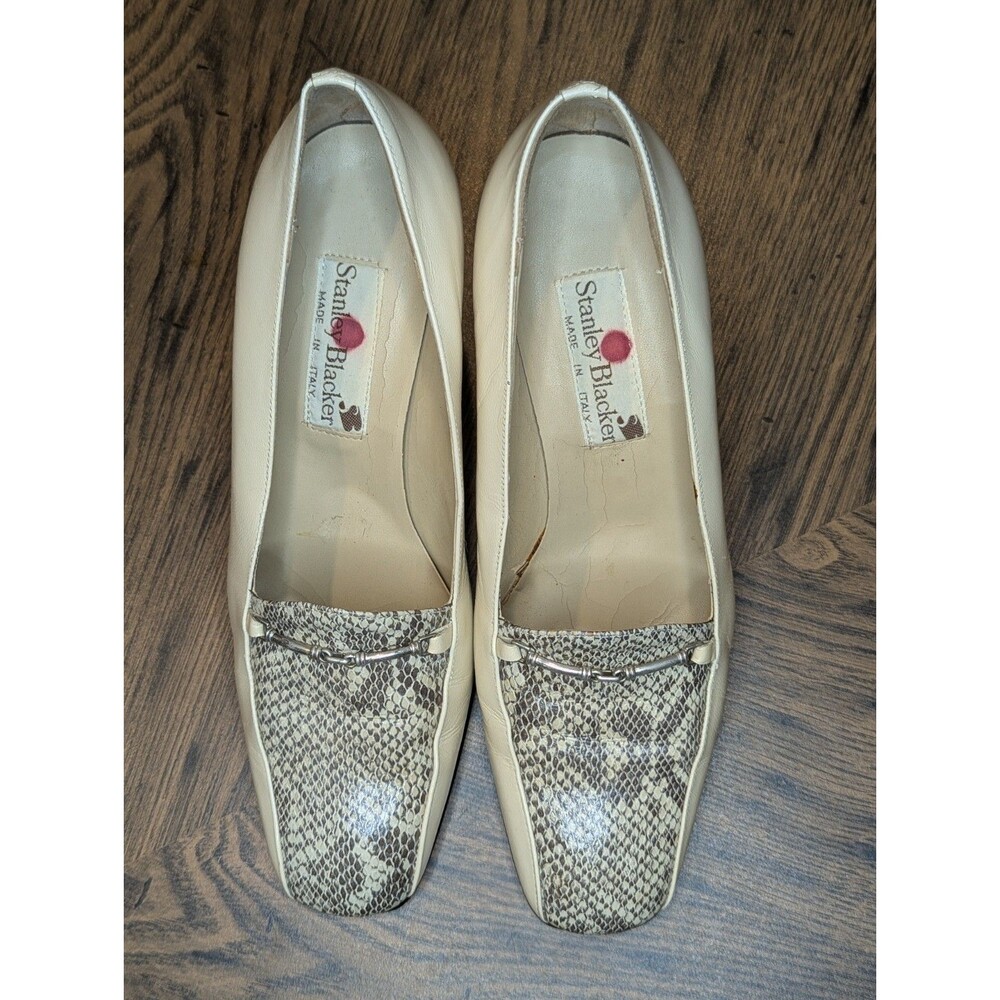 Stanley Blacker Handmade Italian Cream Leather Shoes High Heels Womens Size 8.5